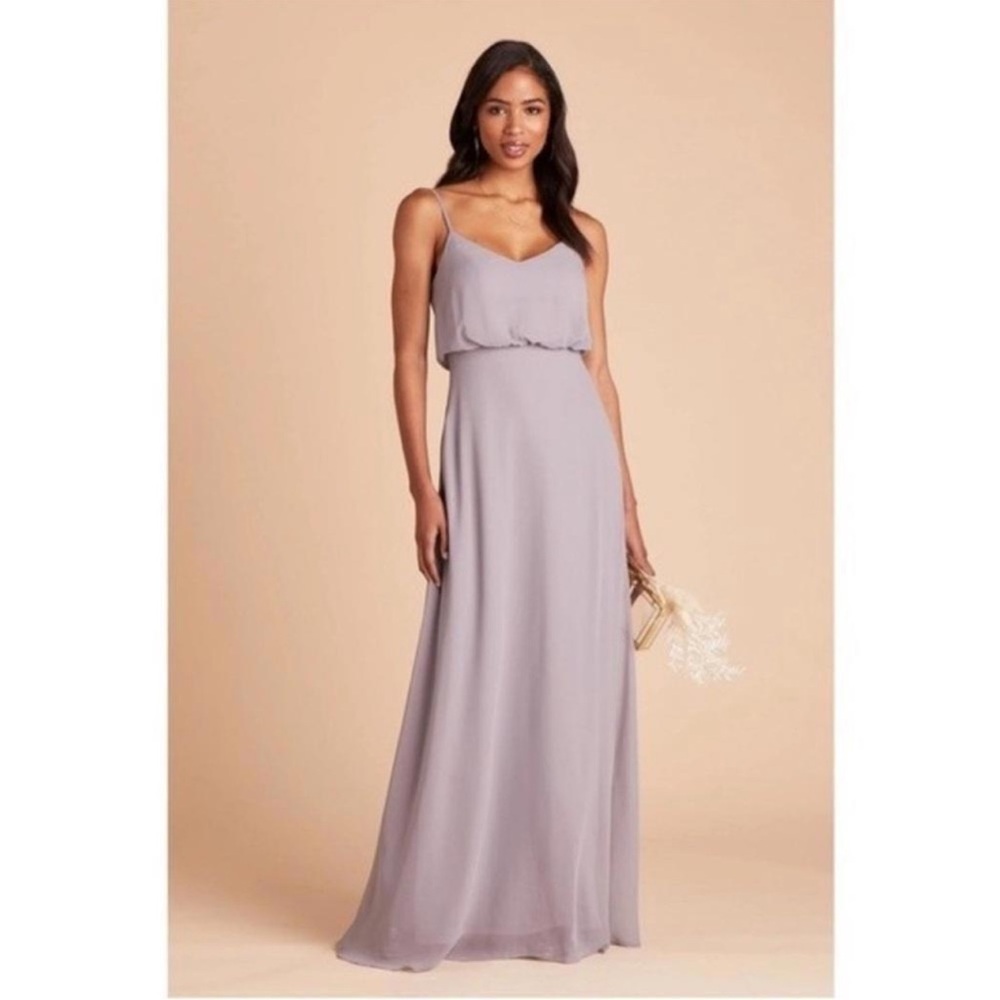 Birdy Grey Gwenni Chiffon Maxi Dress Silver Gray Bridesmaid Size L NWT